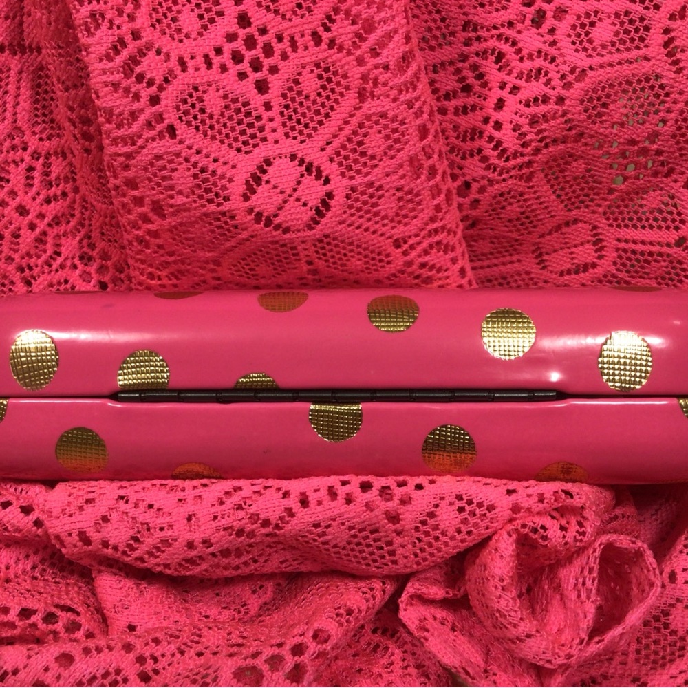 Hard💗Candy Hot Pink w/Gold Dots Cute Hard Shell Eye Glass Case in Great Shape!